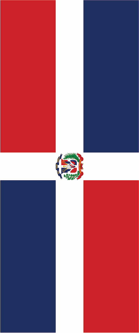 Flag of the Dominican Republic with a central coat of arms 